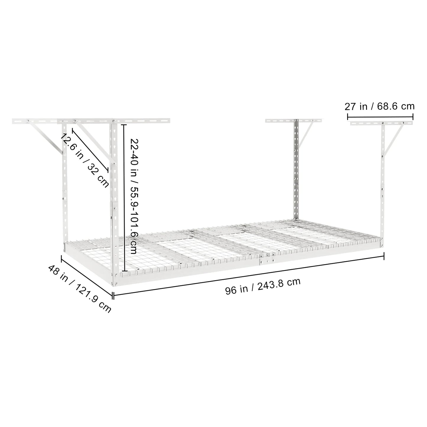 SKYSHALO Overhead Adjustable Garage Storage Rack 48x96" Ceiling Rack 600 lbs White