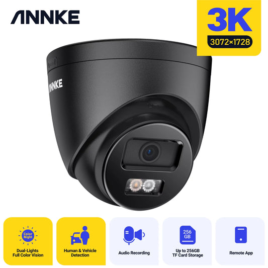 ANNKE 3K PoE Security Camera, Black Outdoor Turret Surveillance Wired Cameras for Home Security, AI Human/Vehicle Detection, Smart Dual Light, Color Night Vision, 120 dB WDR, 2.8mm Lens, Built-in Mic