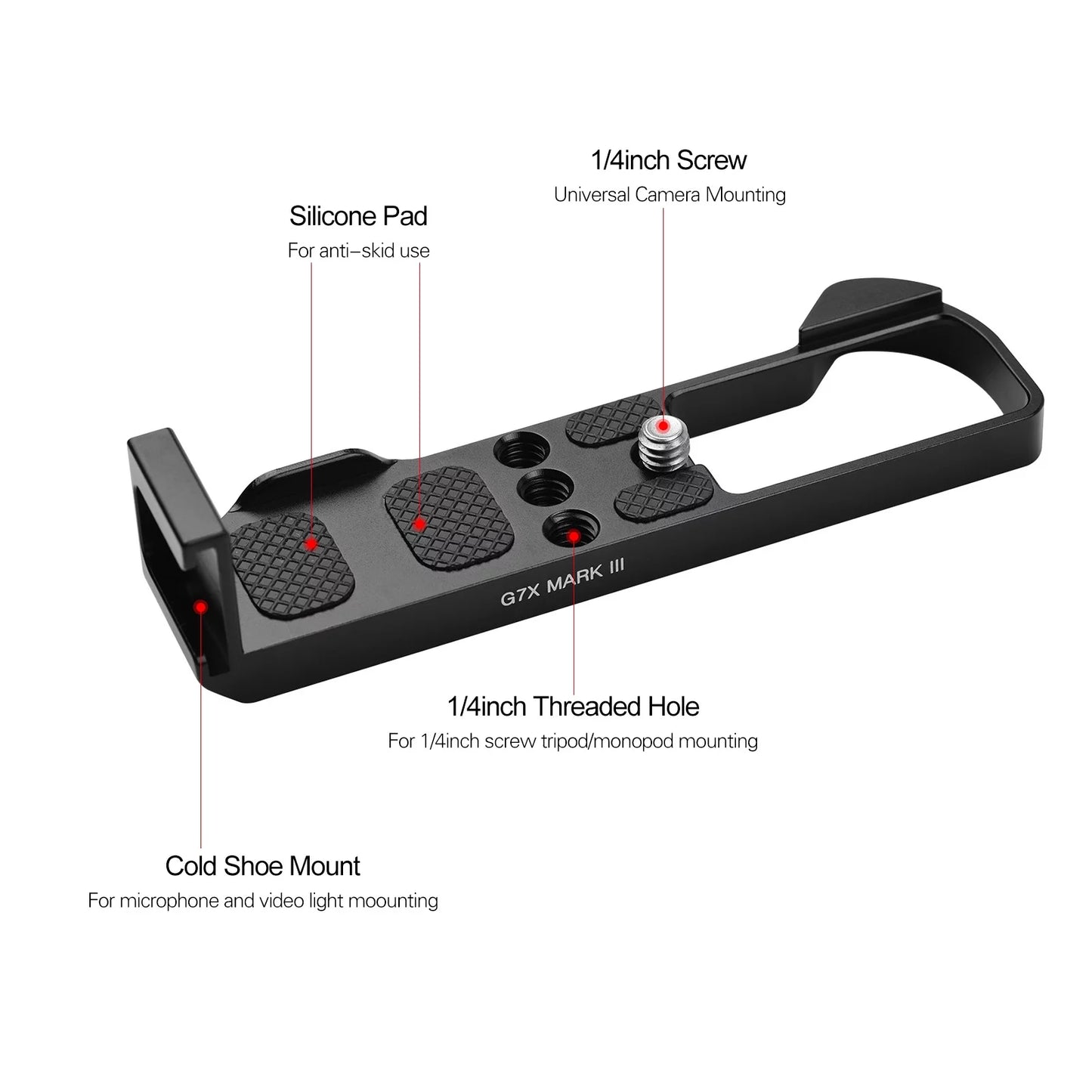 Suzicca Camera Quick Release L Mount Plate with Cold Shoe 1/4 3/8 Threaded Holes Wrenches Replacement for Canon G7X Mark III Camera Accessories