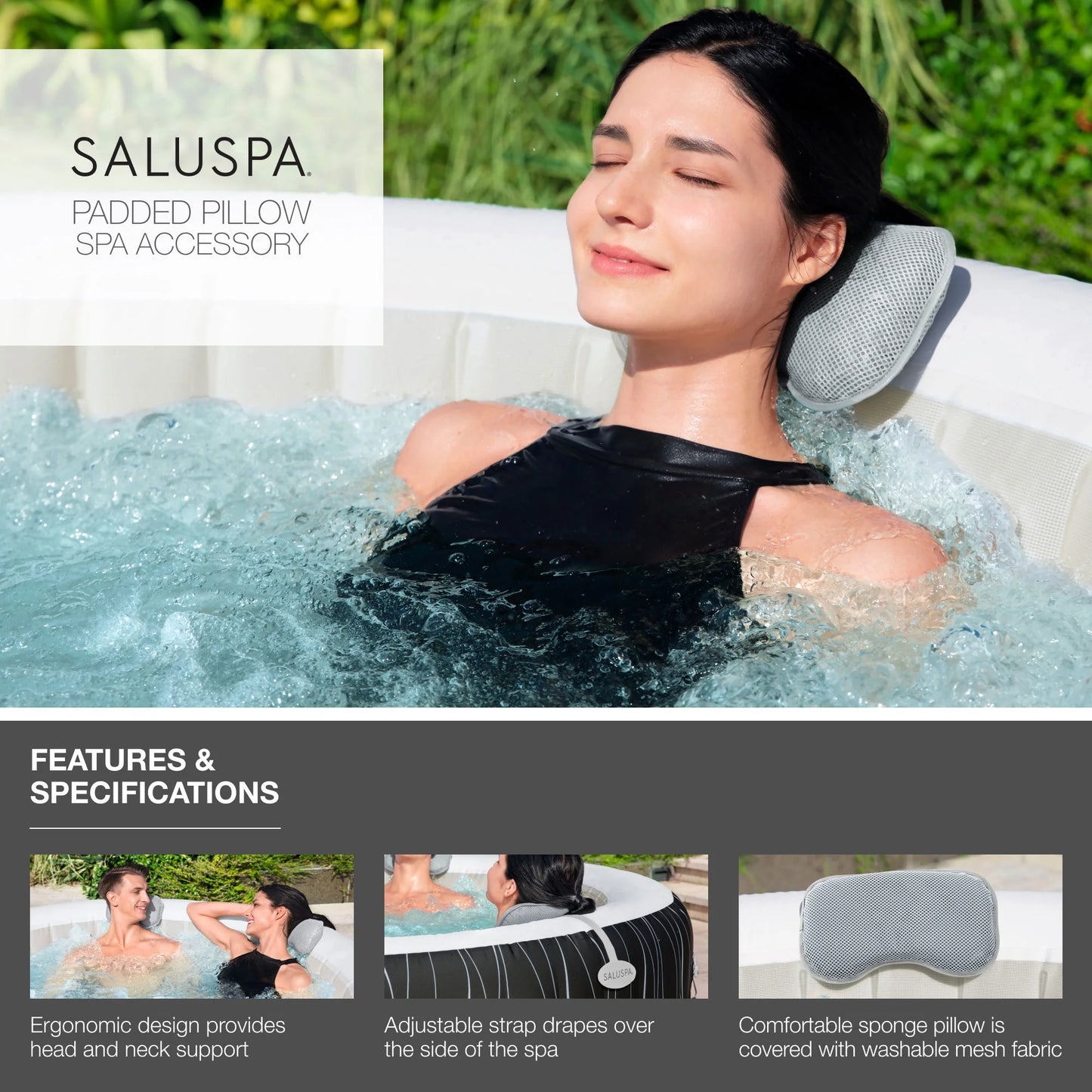 Bestway SaluSpa St Moritz Hot Tub w/Set of 4 Spa Seat & 4 Headrest Pillows