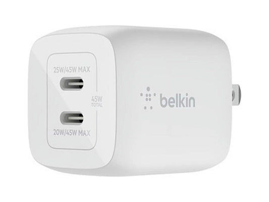 Belkin 45W DUAL USB-C GAN WALL CHARGER WITH PPS White Model WCH011DQWH