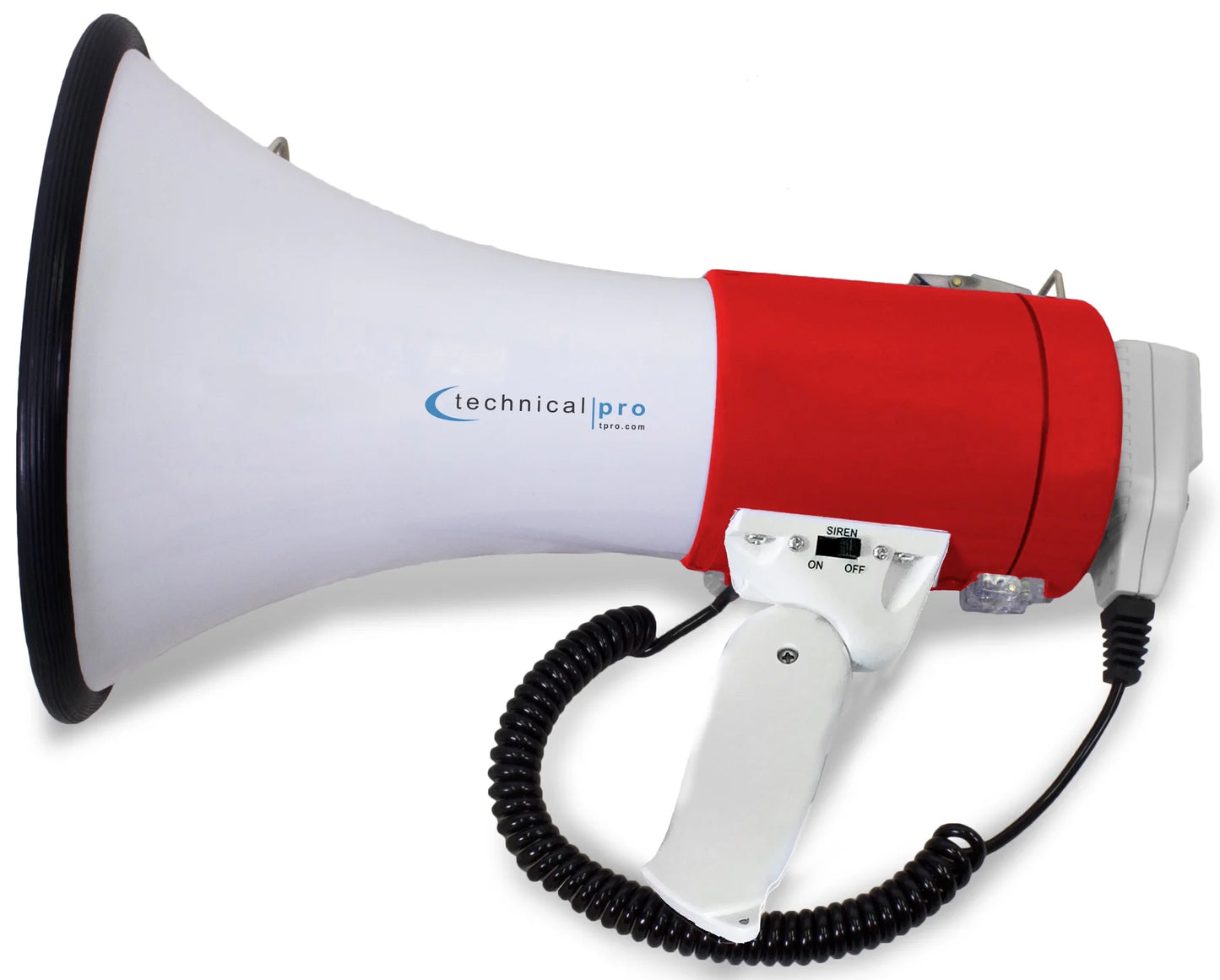 Technical Pro 75-Watt Red Megaphone Bullhorn Speaker w/ Siren, Detachable Microphone, Portable Lightweight Strap Detachable PA - Professional Outdoor Voice for Police And Cheer leading