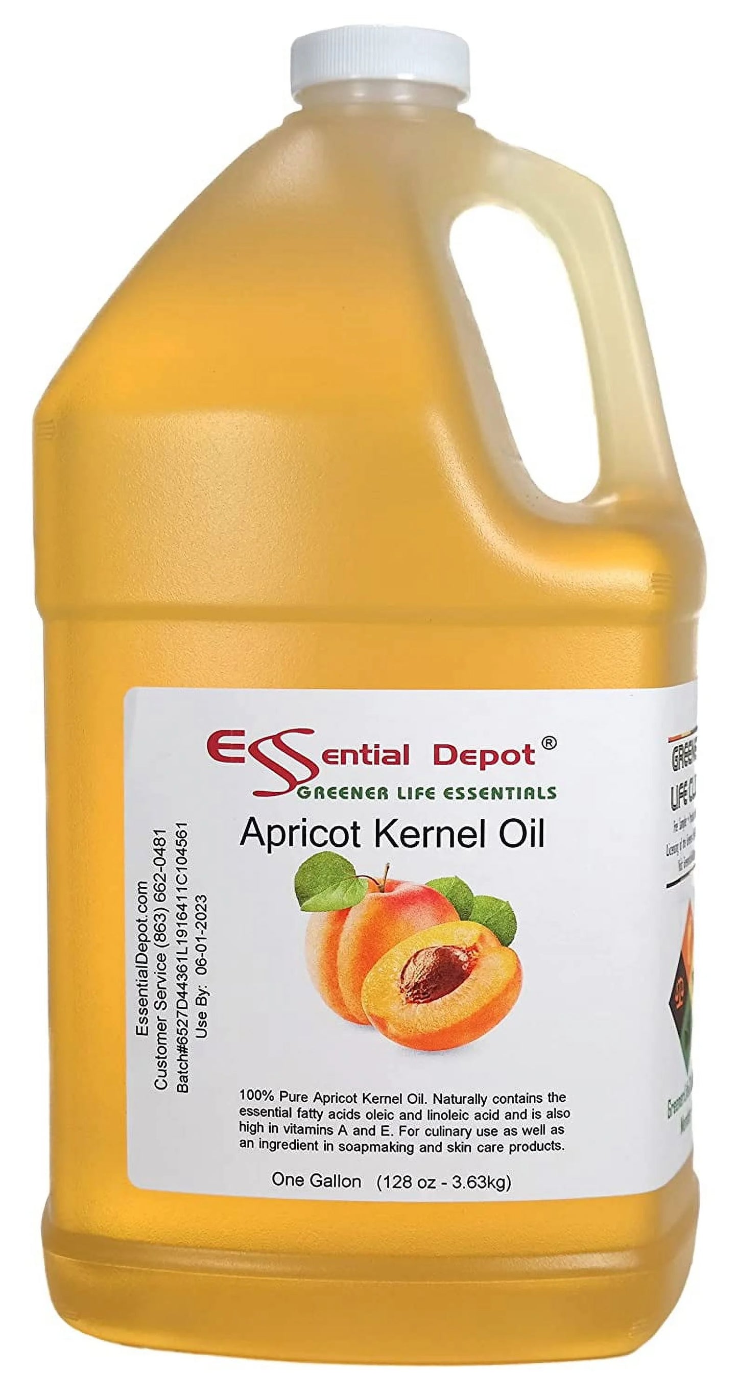 Apricot Kernel Oil - 1 Gallon - Food Grade - safety sealed HDPE container with resealable cap