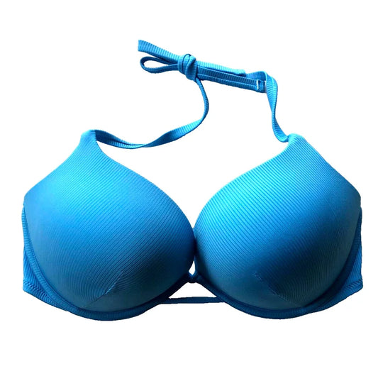 Victoria's Secret Swim Bombshell Add-2-Cups Push Up Halter Bikini Top Capri Blue Size 32A NWT