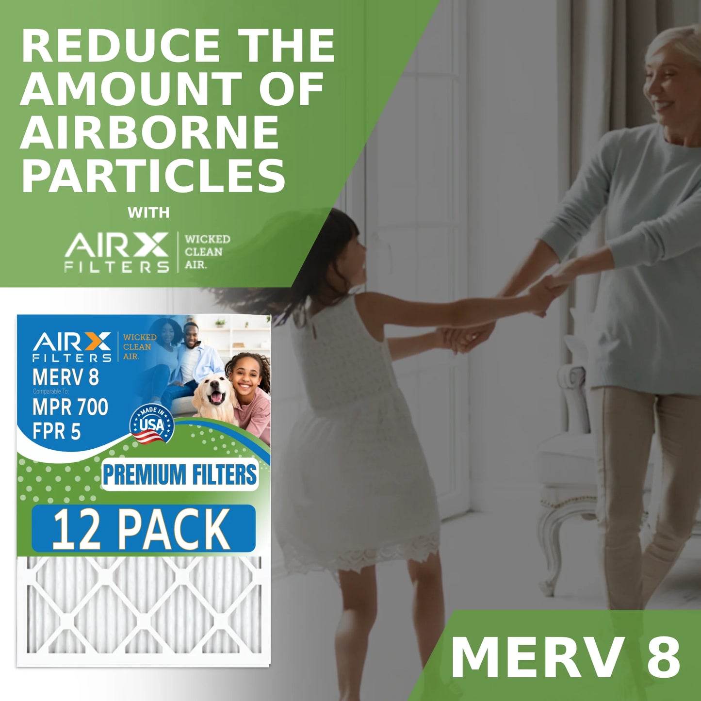 14x18x1 Air Filter MERV 8 Rating, 12 Pack of Furnace Filters Comparable to MPR 700 & FPR 5 - Made in USA by AIRX FILTERS WICKED CLEAN AIR.