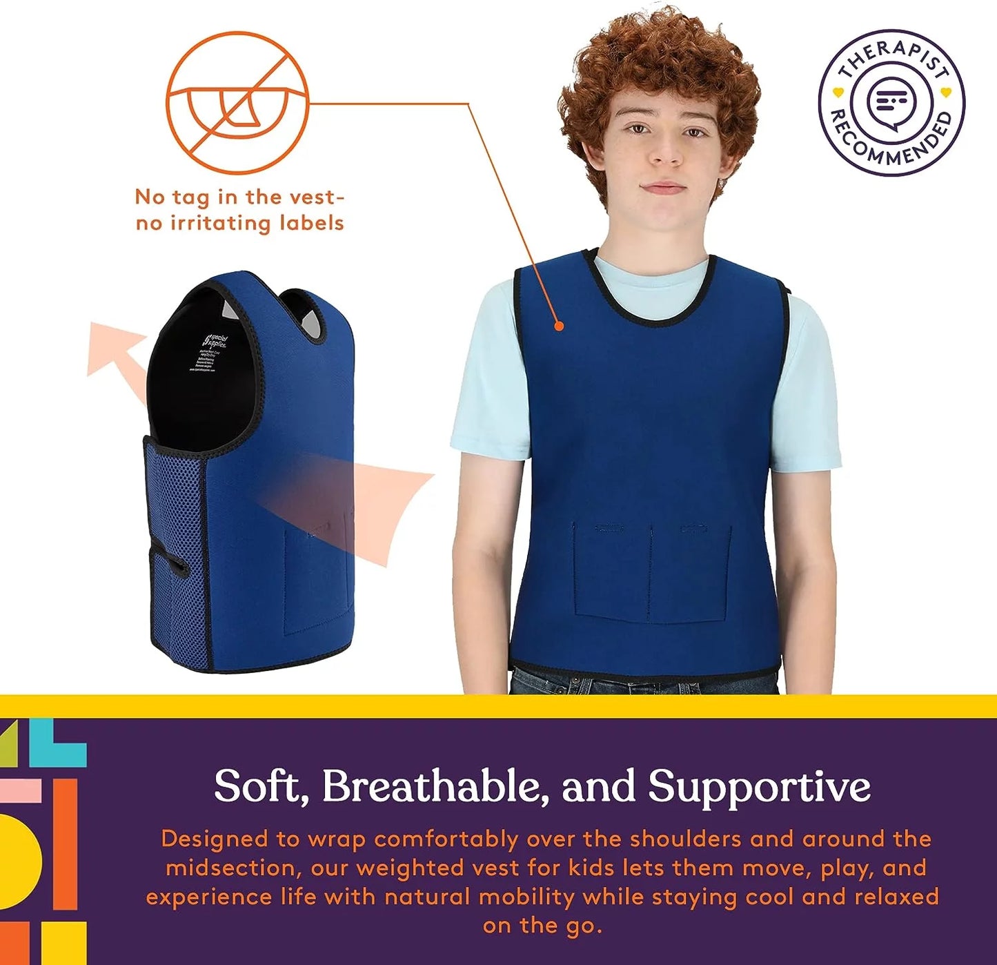 Special Supplies Weighted Sensory Compression Vest for Kids with Processing Disorders, ADHD, and Autism, Calming and Supportive with Adjustable Weight Fit (Large 24x42 inches)