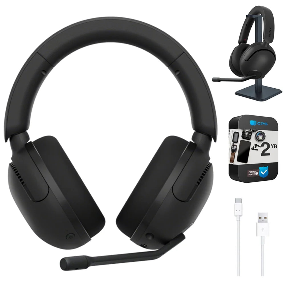 Sony WHG500/B INZONE H5 Wireless Noise Cancelling Gaming Headset, Black Bundle with Deco Gear Pro Audio Headphone Stand, 6 Foot USB-A to USB-C Cable & 2 YR CPS Enhanced Protection Pack