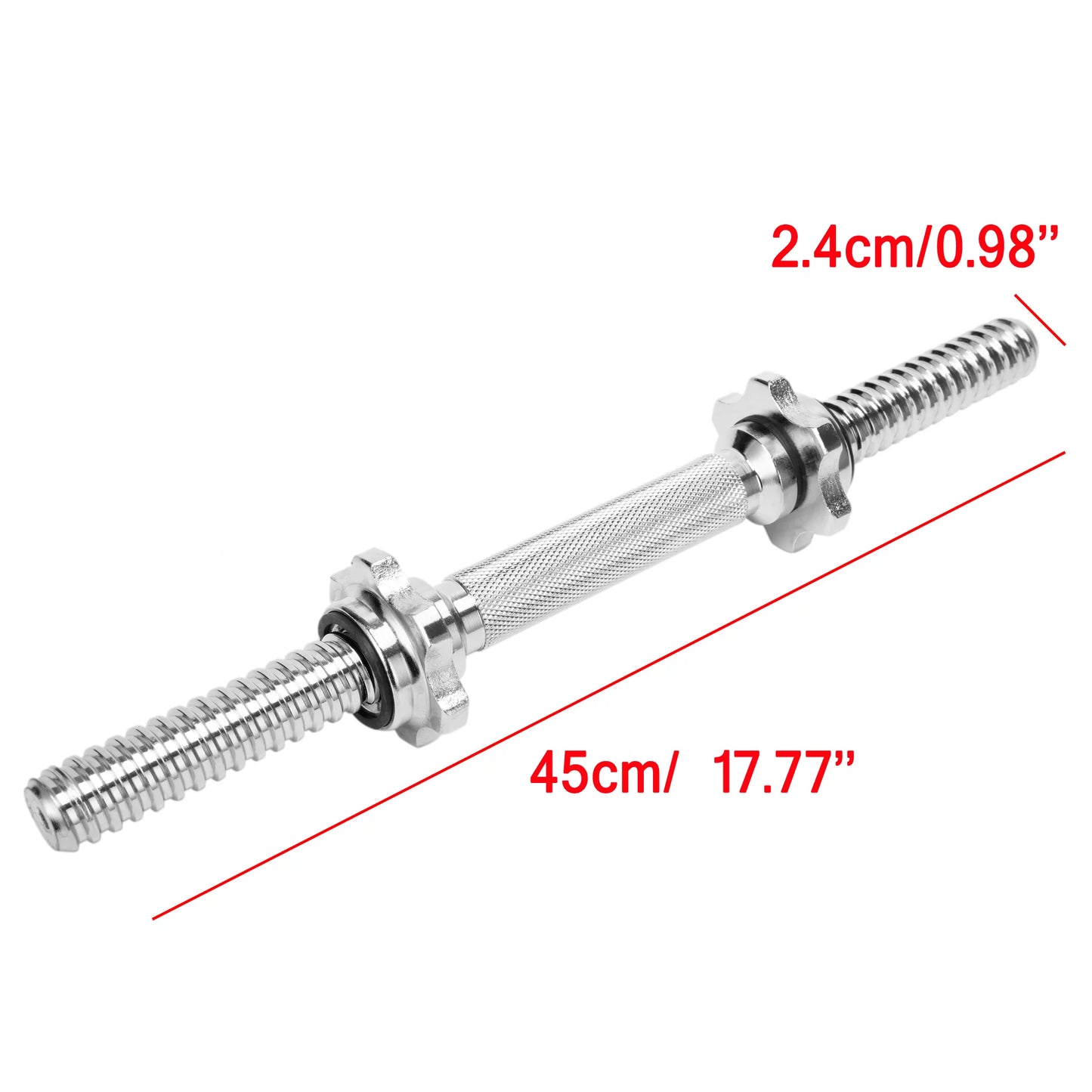 SAYFUT 17.77''/ 45cm Threaded Dumbbell Handles/ Adjustable Dumbbell Bar Handles - Fit 1 inch Standard Weight Plate - Weightlifting Accessories, Hex nut