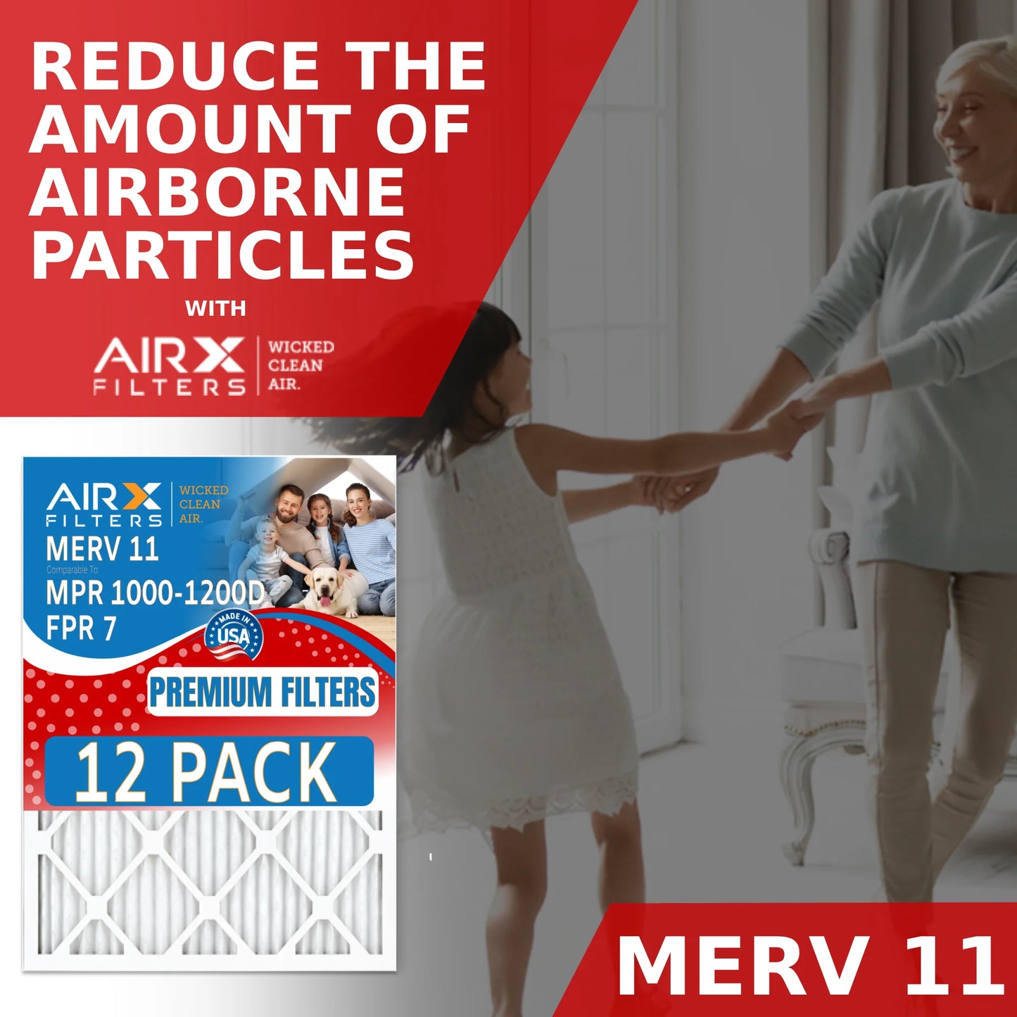 20x22x1 Air Filter MERV 11 Rating, 12 Pack of Furnace Filters Comparable to MPR 1000, MPR 1200 & FPR 7 - Made in USA by AIRX FILTERS WICKED CLEAN AIR.