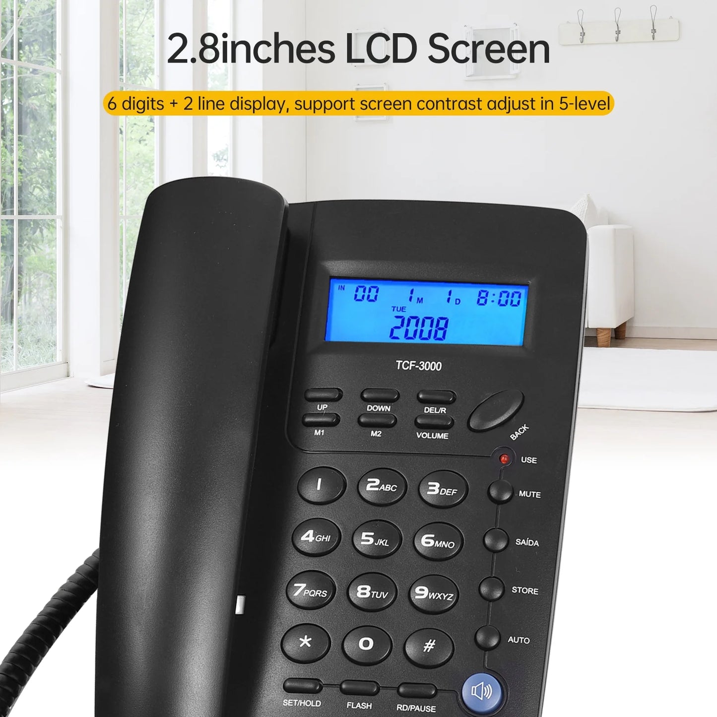 Anself Corded Telephone Set with Memory Key for Elderly Seniors - TCF3000 Black Landline Phone for Home Office