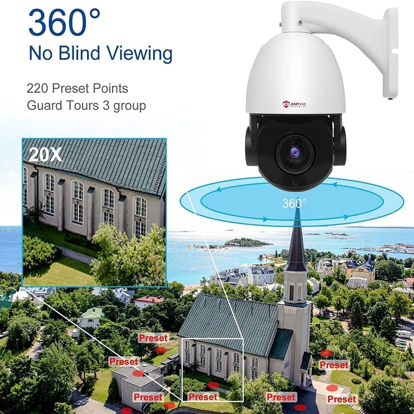 Anpviz 8MP PoE PTZ IP Surveillance Camera 20X Optical Zoom, PTZ IP Security Camera Outdoor Indoor with Mic/Audio, Person Vehicle Detection, IR Night Vision, Metal, Pan 360°/Tilt 90°, IP66 Waterproof