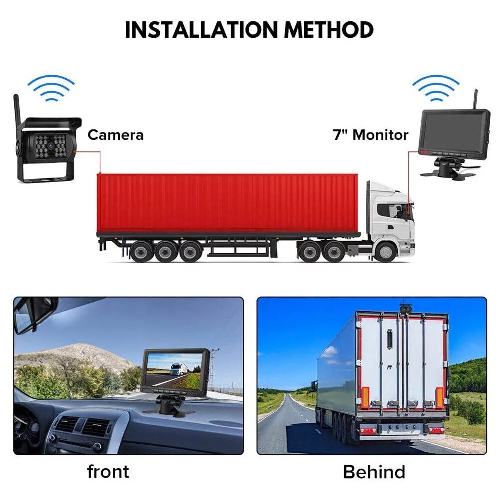 Backup Camera with Monitor Kit, 2pcs Waterproof 18 IR LED Night Vision Reverse Camera + 7" Rear View Monitor Vehicle Parking System for RV Bus Trailer Truck