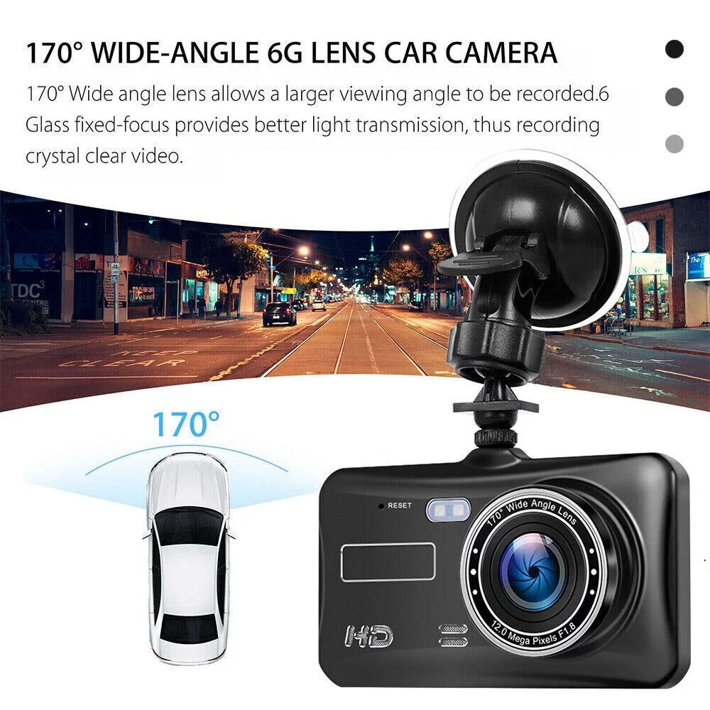 Xhy Touch Screen Car Dash Cam 4" 1080P HD Dual Lens DVR Front and Rear Video Camera Driving Recorder G-Sensor, Motion Detection and Parking Monitoring