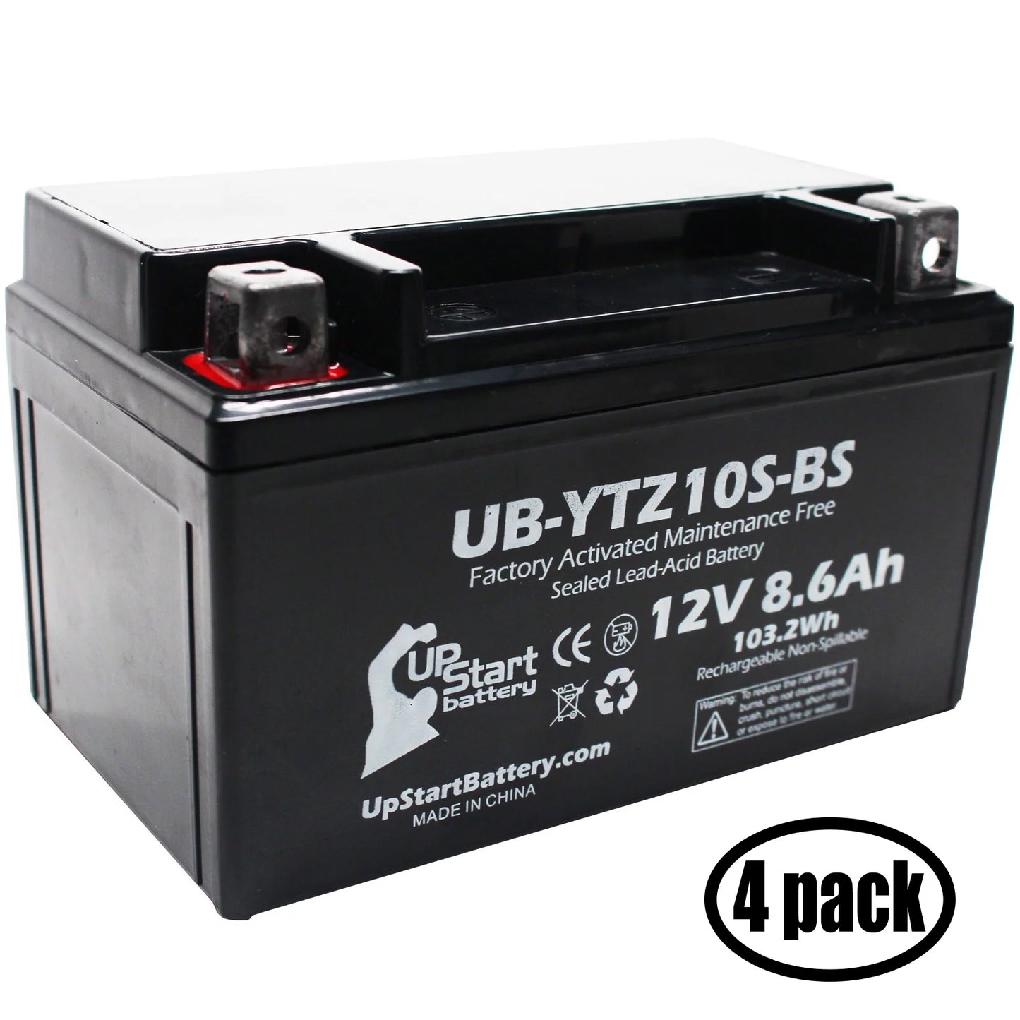 4-Pack UpStart Battery Replacement for 2011 Yamaha Maxam 250CC Factory Activated, Maintenance Free, Scooter Battery - 12V, 8.6Ah, UB-YTZ10S-BS