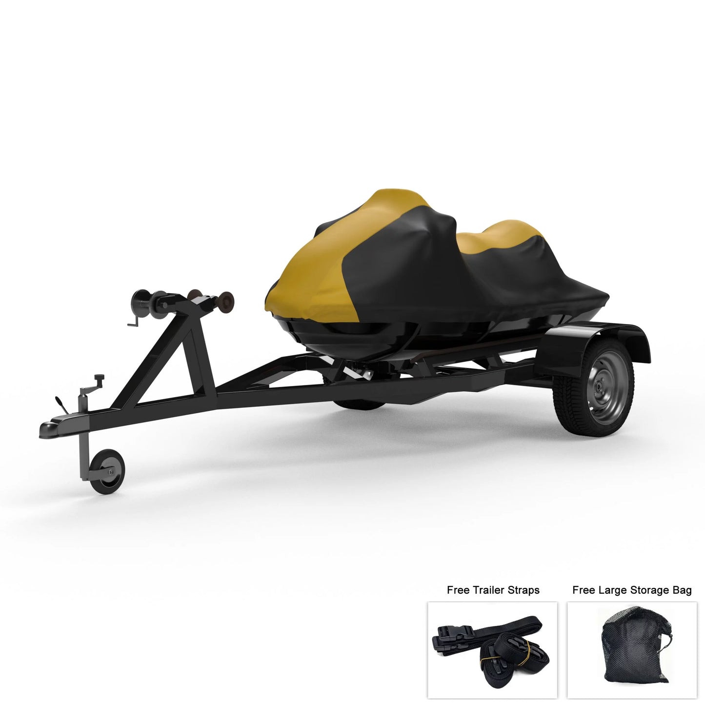 Weatherproof Jet Ski Cover For YAMAHA Wave Runner FX Limited SVHO 2017-2018 - YELLOW / Black - All Weather - Trailerable - Protects from Rain, Sun, & More! Includes Trailer Straps & Storage Bag