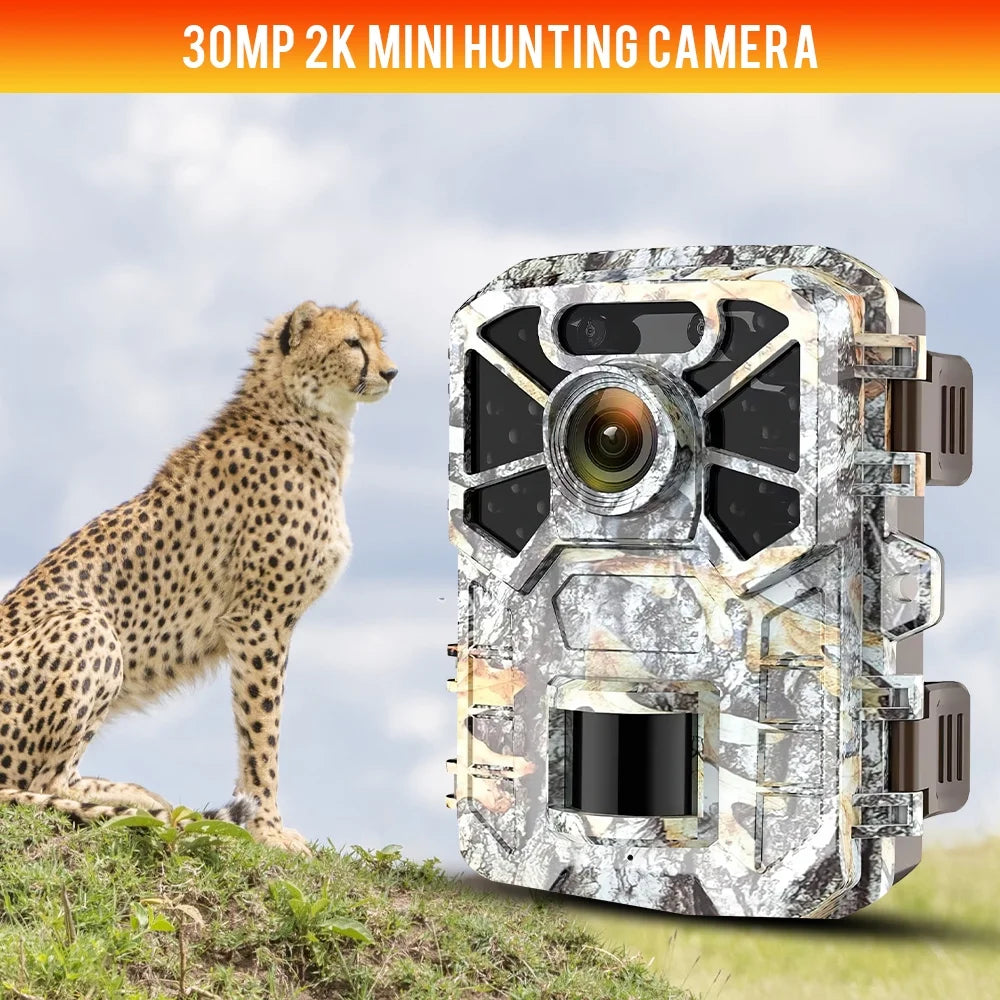 Trail Camera, 30MP 2k Game Camera with Infrared Night Vision Wildlife Surveillance, Farm Monitoring, Waterproof Hunting Trail Monitor with 120° Wide Angle Lens