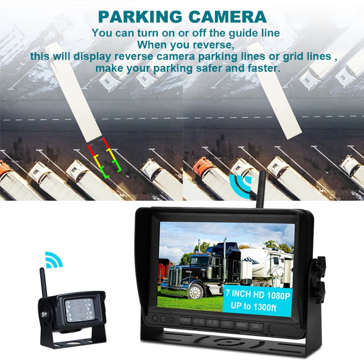 7" Display AHD 1080P Wireless 1CH Rear View Backup Camera Kit for Truck Trailer