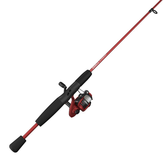 Zebco Slingshot Spinning Reel and Fishing Rod Combo, 5-Foot 6-Inch 2-Piece Fishing Pole, Size 20 Reel, Changeable Right- or Left-Hand Retrieve, Pre-Spooled with 8-Pound Zebco Cajun Line, Red