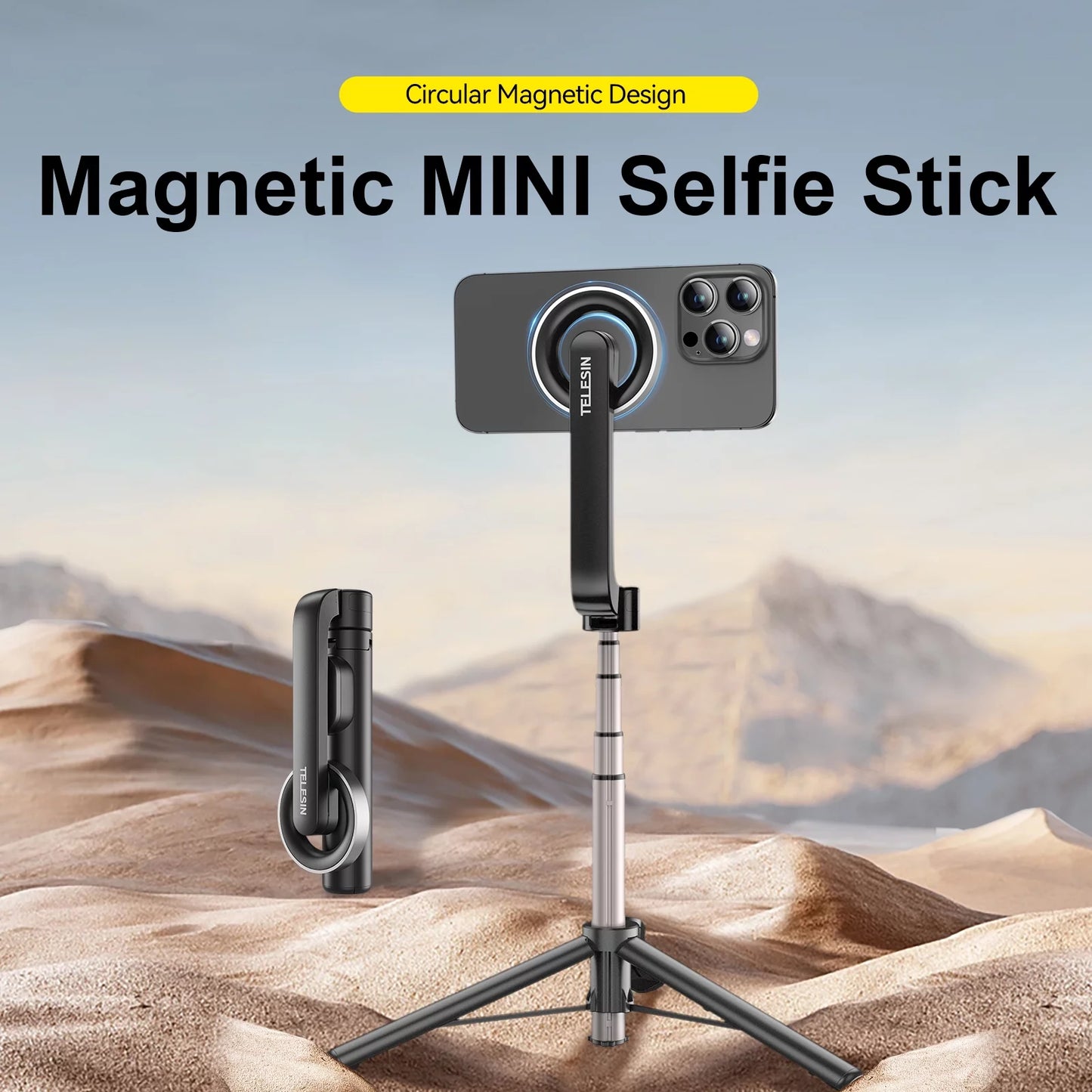 TELESIN Magnetic Selfie Stick with Remote Control for , 27.1 inch Tripod, Rotation