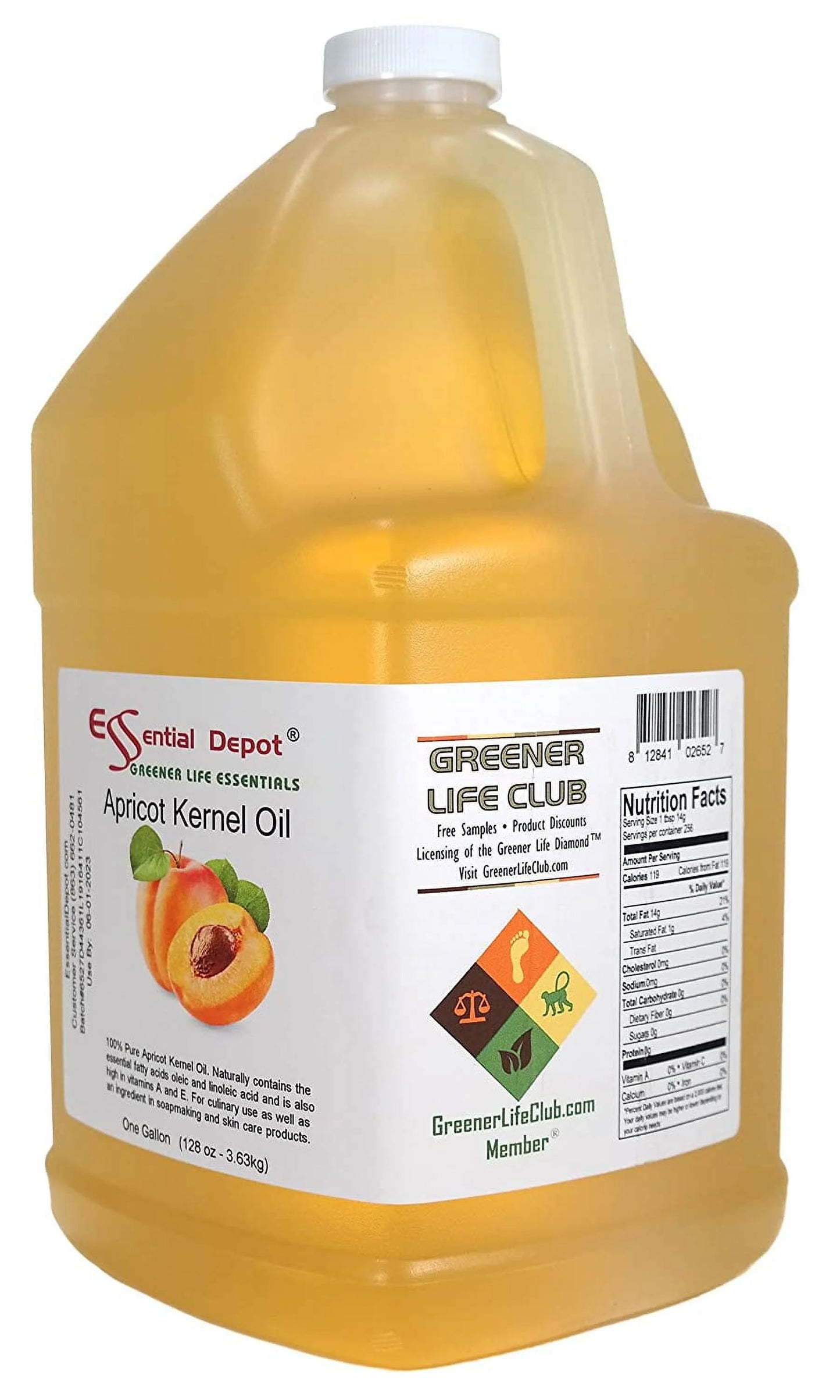 Apricot Kernel Oil - 1 Gallon - Food Grade - safety sealed HDPE container with resealable cap