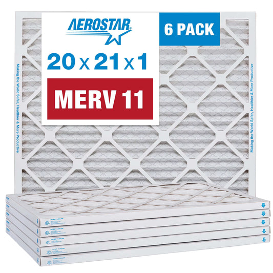 Aerostar 20x21x1 MERV 11 Pleated Air Filter, AC Furnace Air Filter, 6 Pack