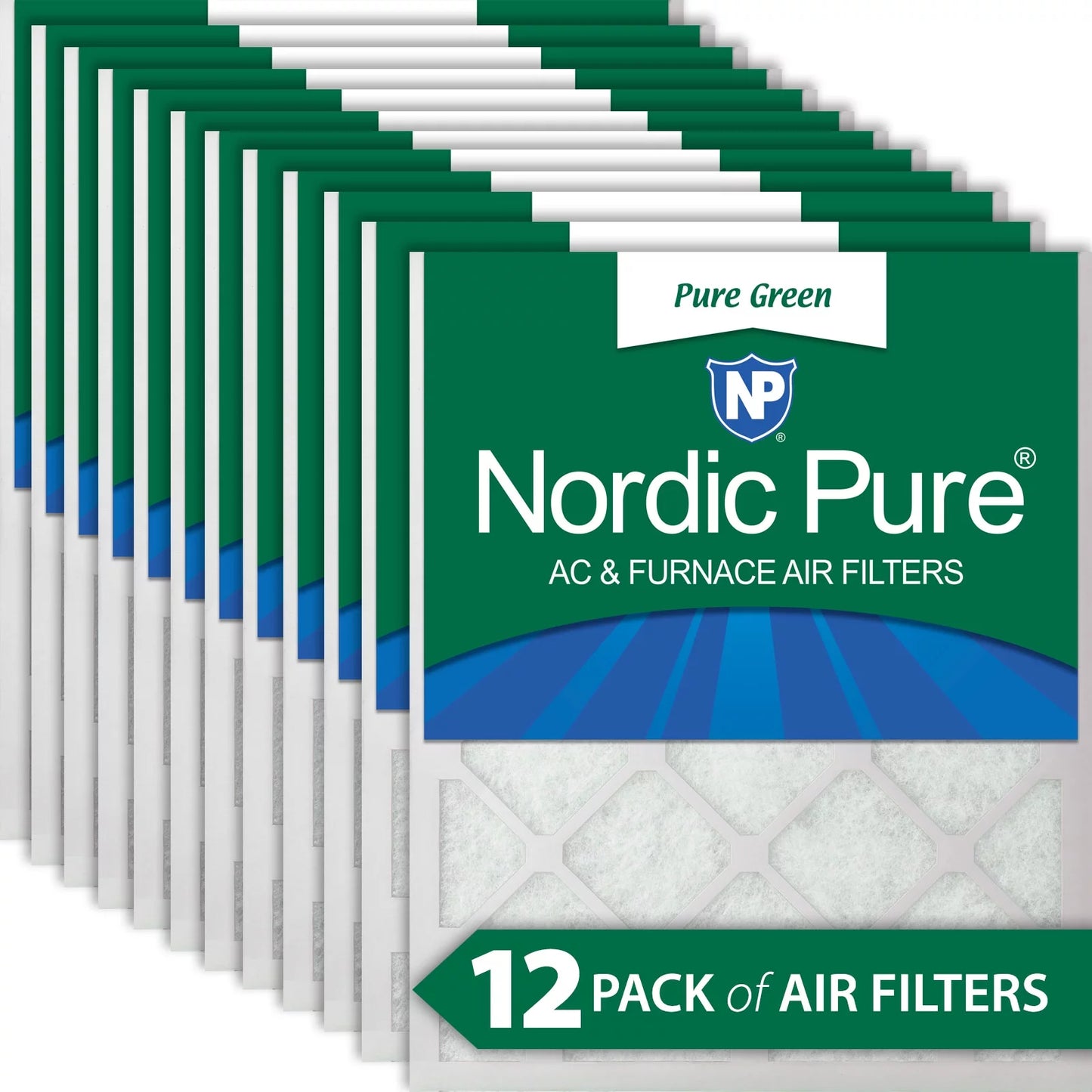 12x12x1 (11_3/4x11_3/4) Pure Green Eco-Friendly AC Furnace Air Filters 12 Pack