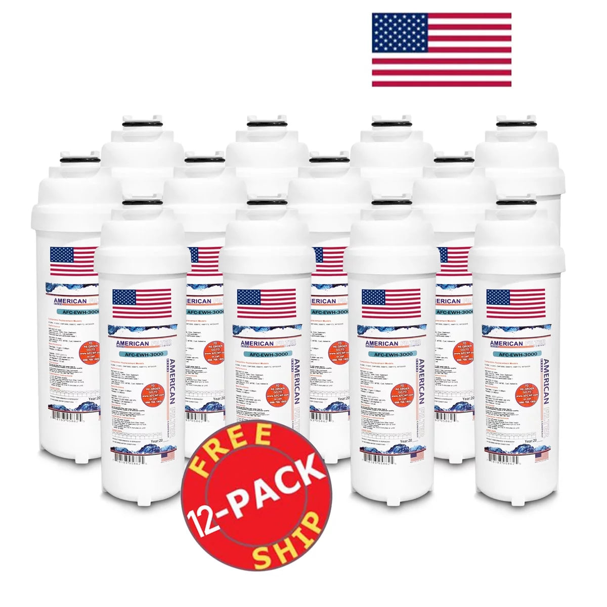 AFC Brand , Water Filters , Model # AFC-EWH-3000 , Compatible with WaterSentry® LZWS-ERFP8-RF - 12 Pack - Made in U.S.A.