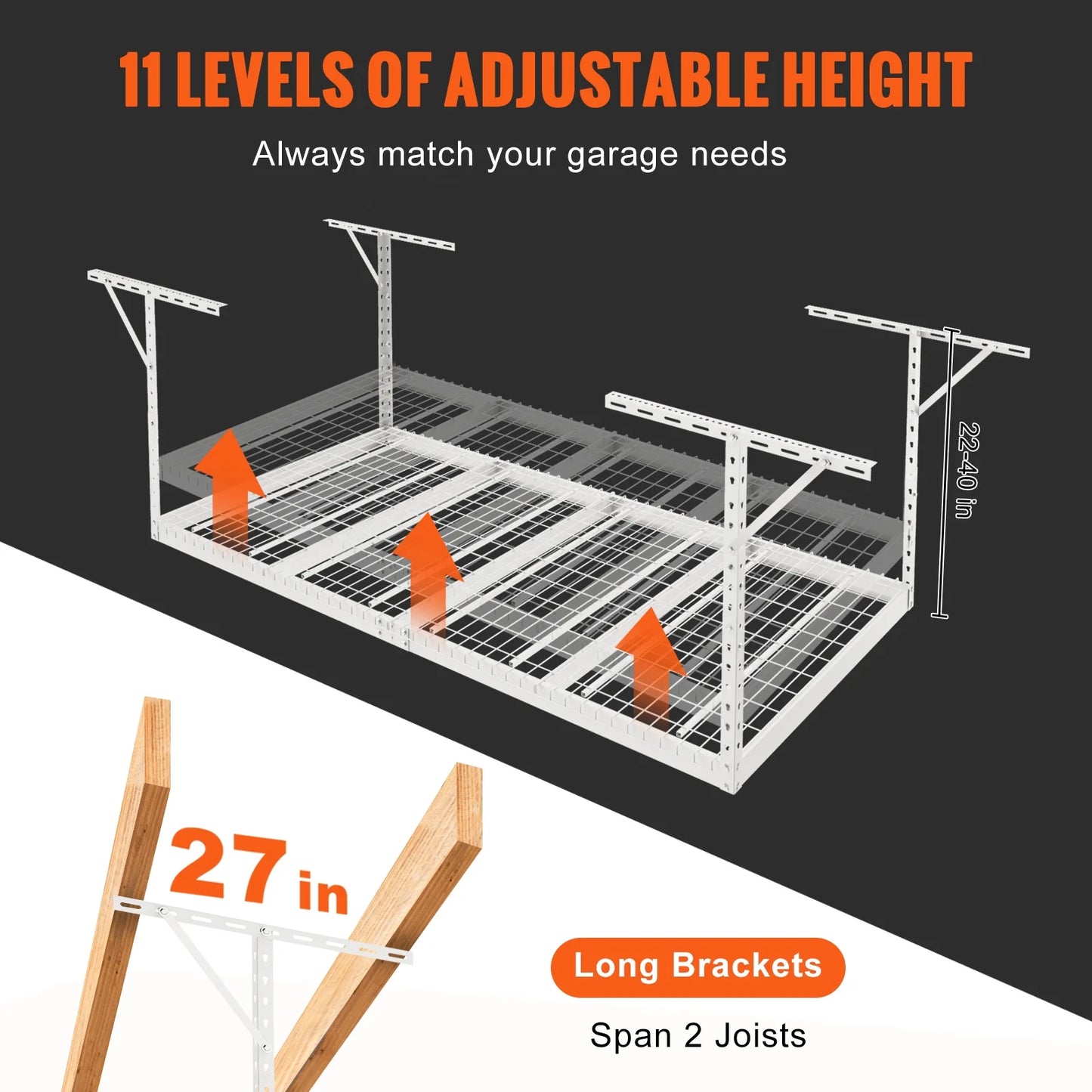 SKYSHALO Overhead Adjustable Garage Storage Rack 48x96" Ceiling Rack 600 lbs White