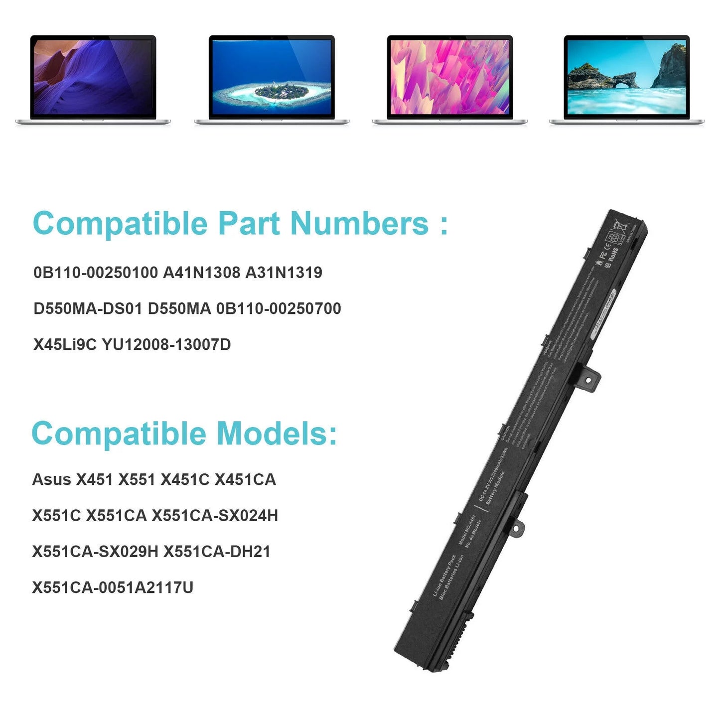 Battery for X551 X551M A31N1319 X551C A41N1308 X551MA D550 X551CA 14.8V