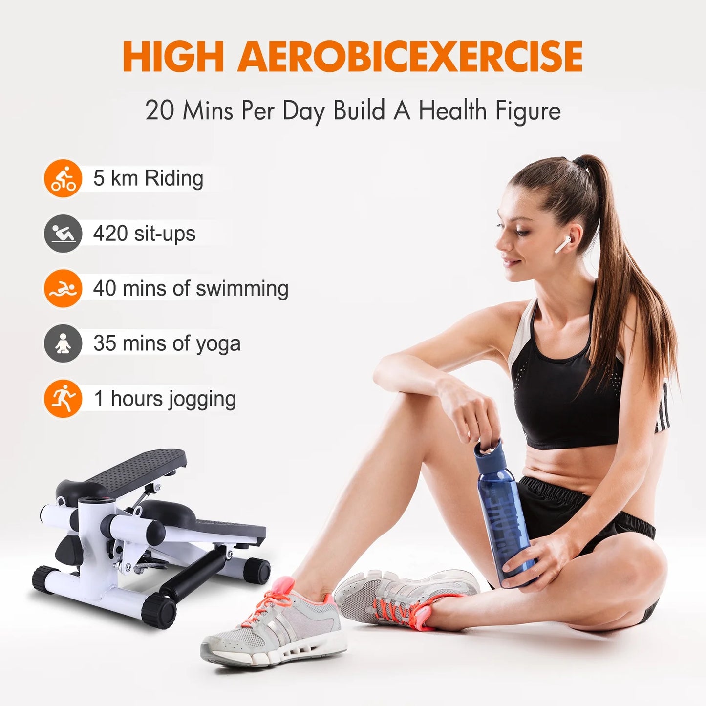 Stair Stepper for Exercise, Mini Steppers with Resistance Band, Aerobic Fitness Stepper Exercise Home Workout Equipment for Full Body Workout White