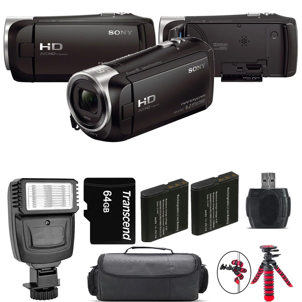 Sony HDR-CX405 HD Handycam + Extra Battery + Flash - 64GB Kit