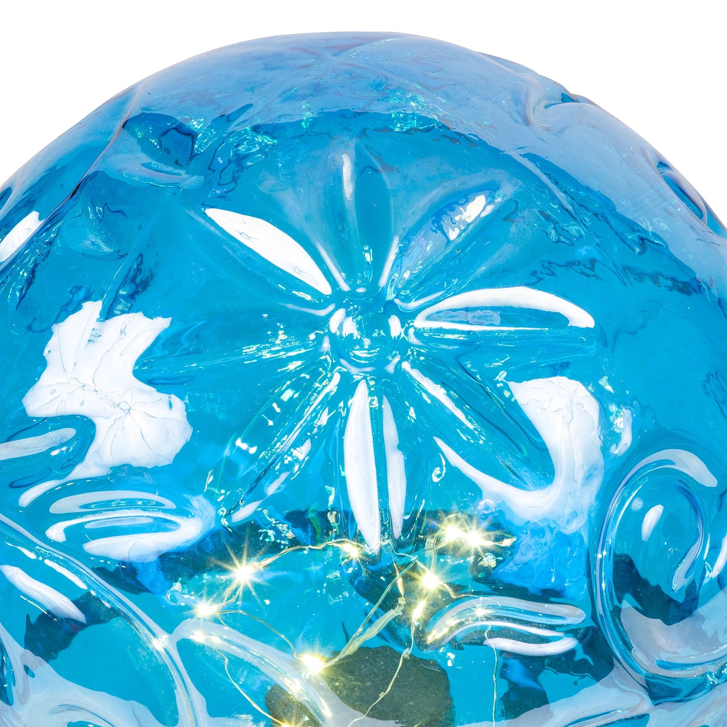 Alpine Corporation 10" W x 10" L x 13" H Embossed Glass Light-up Gazing Globe, Blue