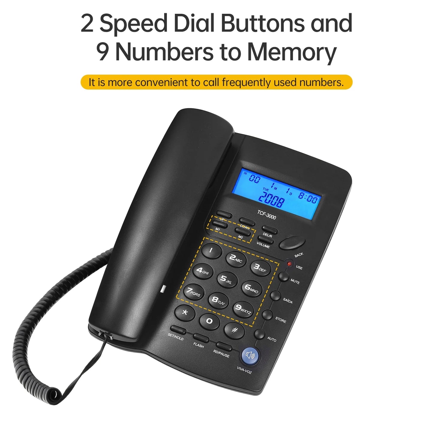 Anself Corded Telephone Set with Memory Key for Elderly Seniors - TCF3000 Black Landline Phone for Home Office