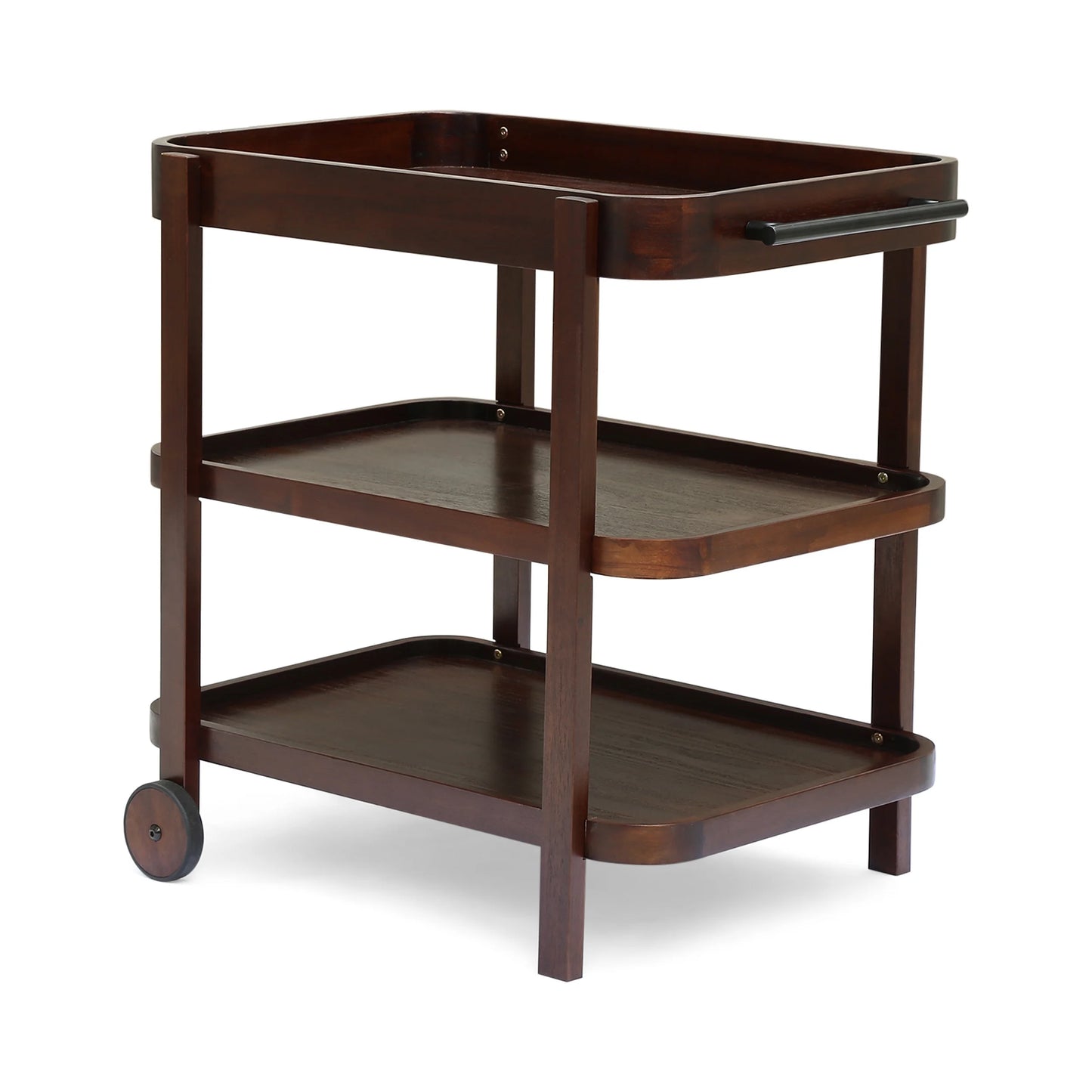 Sears Valley Outdoor Traditional Acacia Wood Bar Cart with 3 Shelves, Brown Mahogany