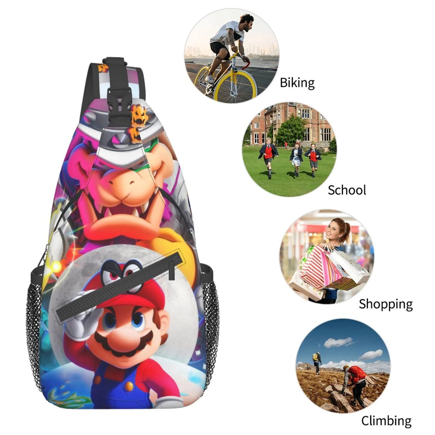 Super Mario Odyssey Chest Bags Crossbody Sling Backpack Unisex Travel Hiking Daypack Shoulder Bag Gifts For Women Men