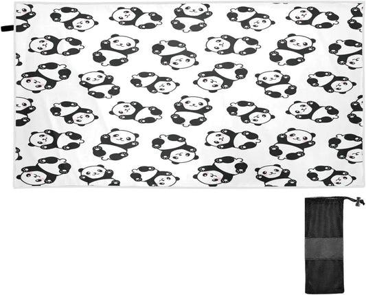 Bestwell Cute Cartoon Panda Pattern Beach Towel Oversized Towel Blanket, Thin Lightweight Microfiber Sand Free Quick Dry Towel, 31”X71” Multipurpose Pool Bath Yoga Swim Shower Towel