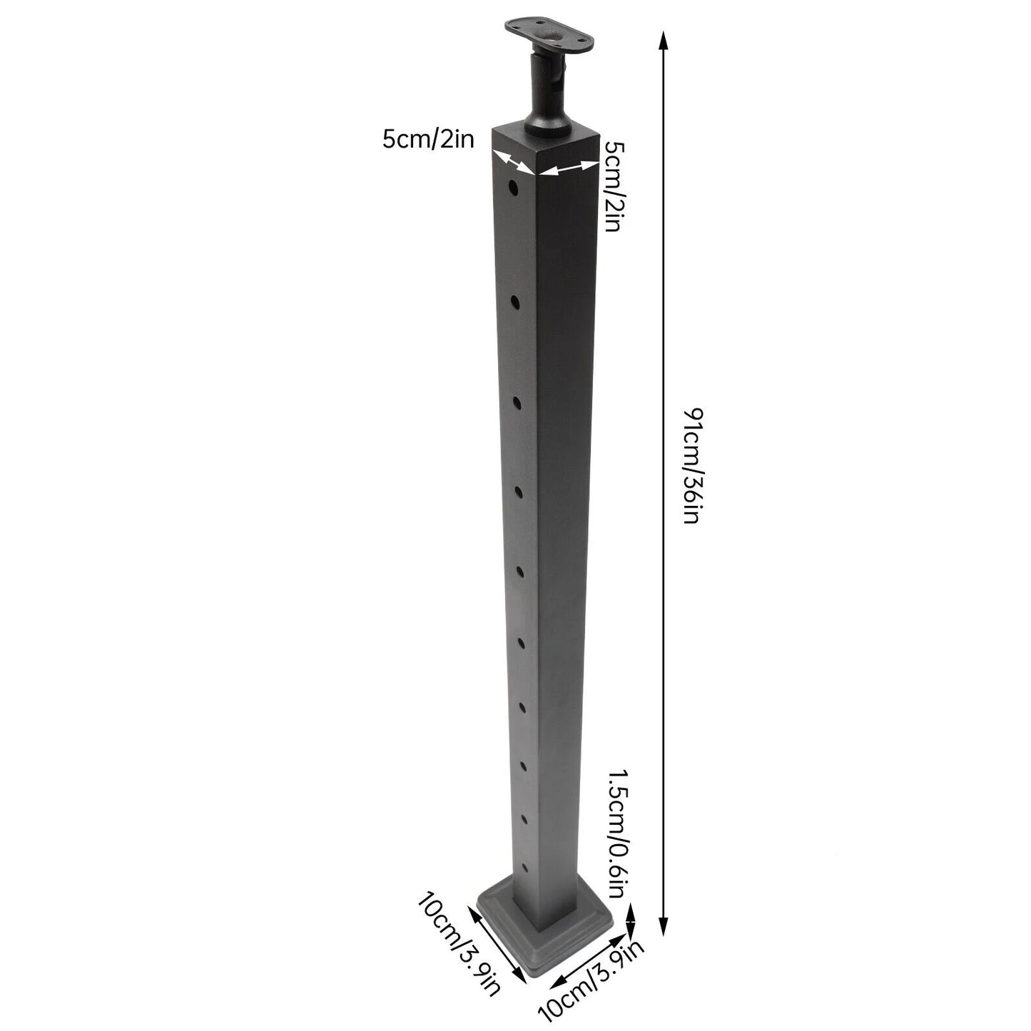 36''x2''x2'' Stainless Steel Cable Railing Post Square Fence Post Level Two Sides Pre-Drilled for Wood Concrete Level Deck Cable Railing System