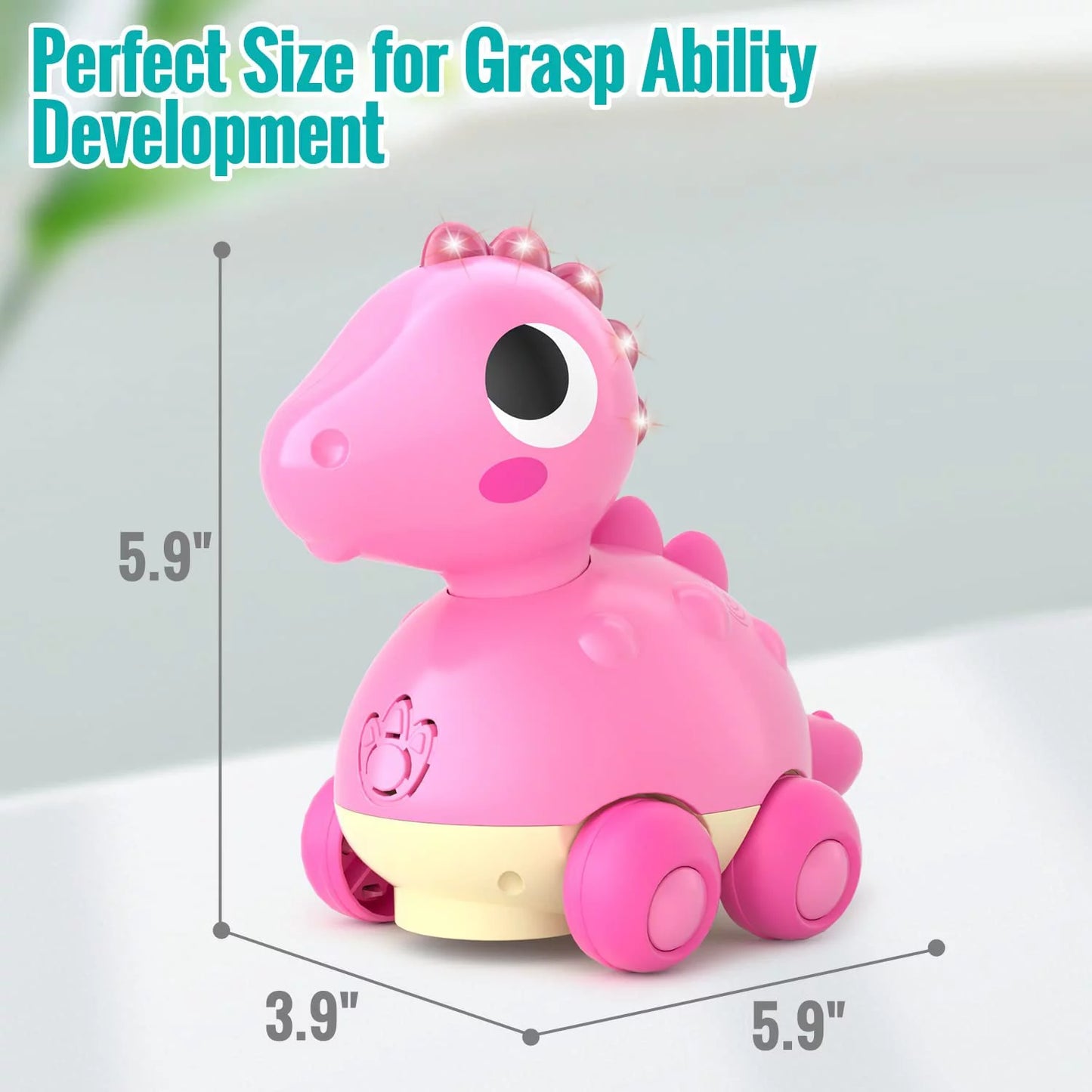 Baby Toys for 12-18 Months Baby Crawling Toys Touch & Go Musical Light for Baby Girl Toys - Infant Toys Gifts Toys for 1 to 2 3 Year Old Girl, Musical Toy Dinosaur for Age 1 2, 12 to 18 Months, Pink