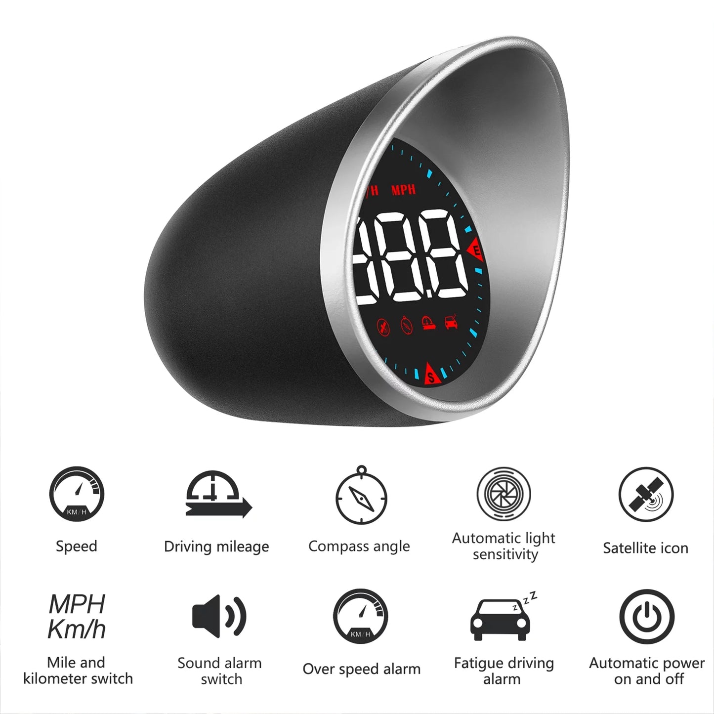 Arealer CarCar Head-up Display Digital Speedometer Display Driving Mileage, Compass Angle, Overspeed and Fatigue Driving