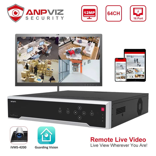 Anpviz 4K 12MP 64CH PoE Network Video Recorder NVR, Embedded Plug & Play for 24/7 Video Recording, HDMI/VGA Simultaneous Output