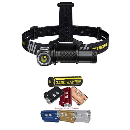 Value Bundle: Nitecore UT32 Dual Emitter Headlamp - (5700K,Cool White) - (3000K,Warm White) with 1x NL1834R USB Rechargeable Battery and 1x Nitecore TINI Keychain Light (Random Color Choices)