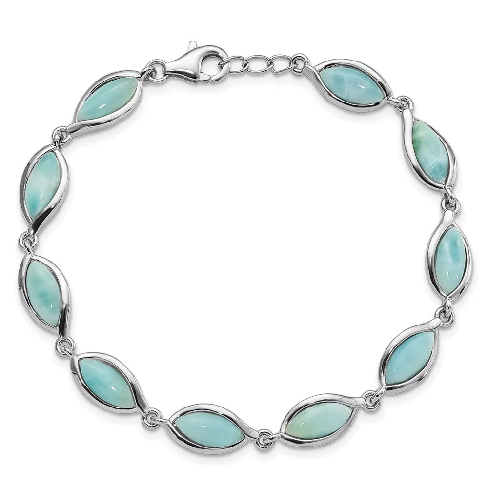 Auriga 925 Sterling Silver Plated Marquise Shape Larimar Bracelet 8inch for Women