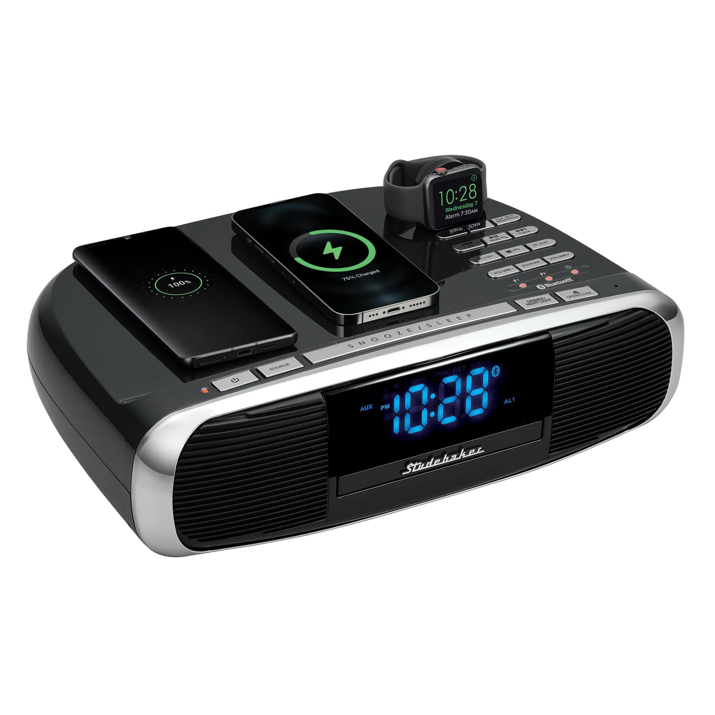 Studebaker Workstaton HiFi Music System with FM Radio, CD, and Qi Wireless Charging Station