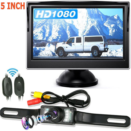 Wireless Backup Camera System Kit with 5'' Monitor Rear View Reverse System for Car/Truck/Van/Pickup/Camper