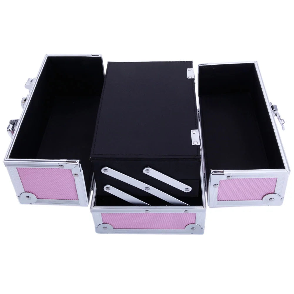 Zimtown Portable Aluminum Makeup Storage Case Train Case Bag with Mirror Lock Silver Jewelry Box Pink