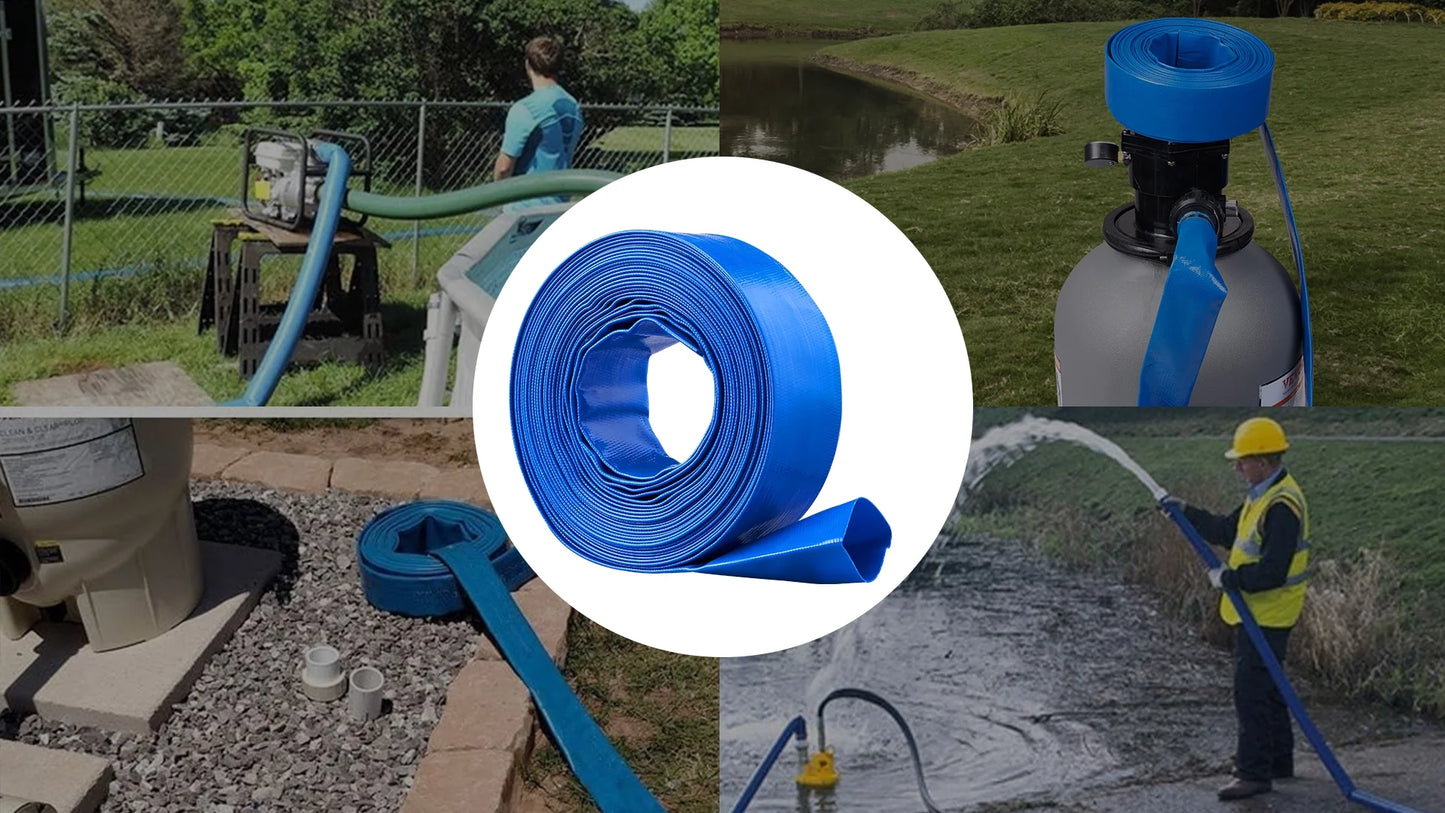 BENTISM Swimming Pool Filter Backwash Hose with Clamps 2'' x 50' Premium PVC Lay Flat Discharge Hose Blue Weather and Chemical Resistant