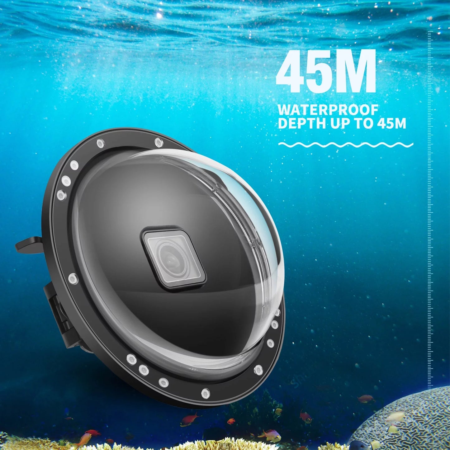 Waterproof Dome Port Case for 9 Black and 10SHOOT XTGP559, Dual Handle, 45m Waterproof, 180° Wide Angle