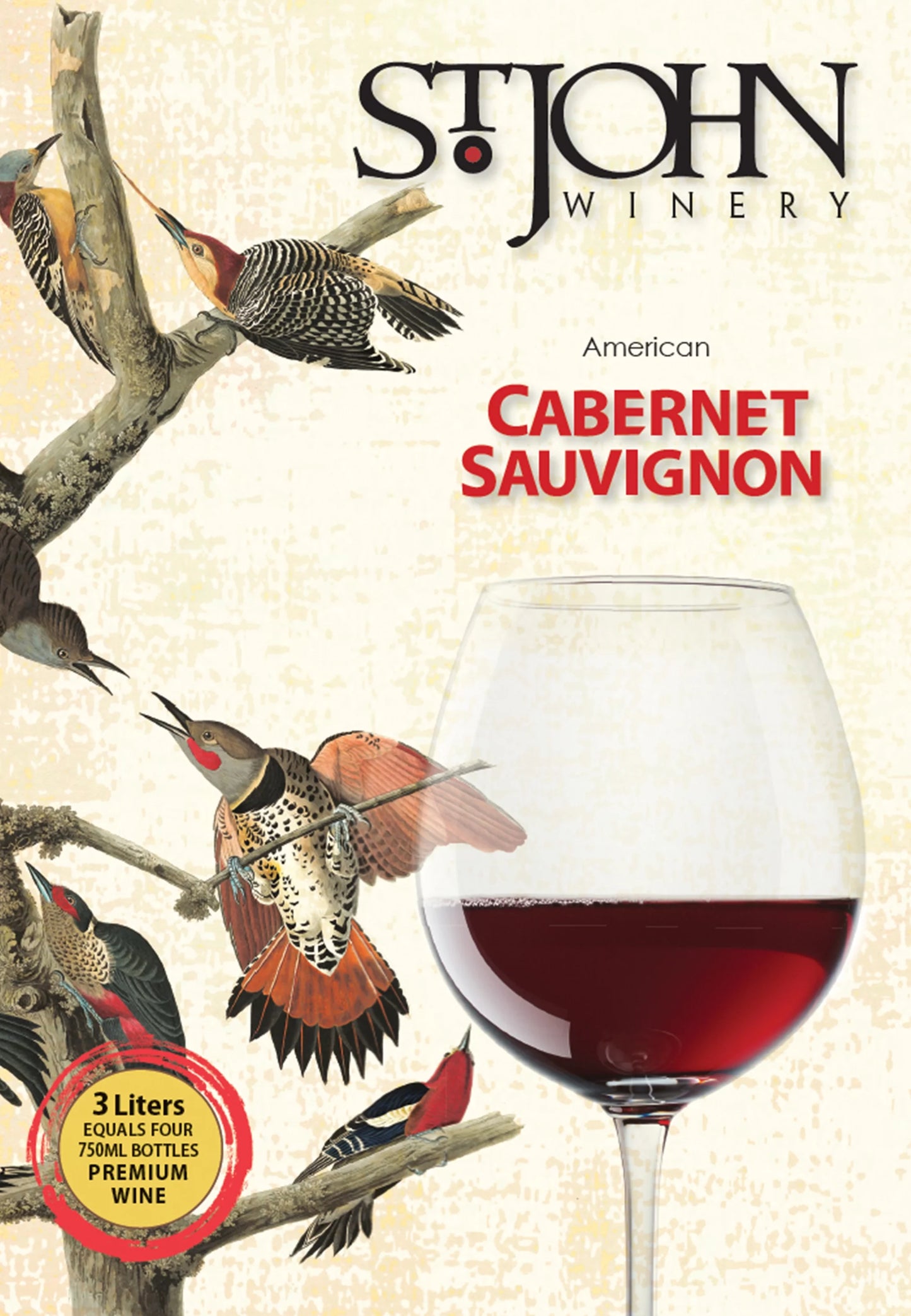 St. John Winery Cabernet Sauvignon Red Wine, Arkansas, 13.5% ABV, 3L Box -20 Servings-150ml Each