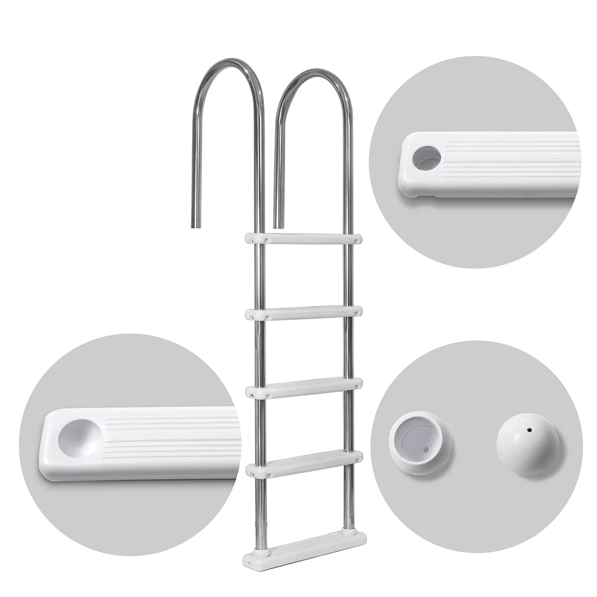 XtremepouwerUS 5-Step Swimming Pool Ladder Stainless Steel Steps, In-Ground Pool Step