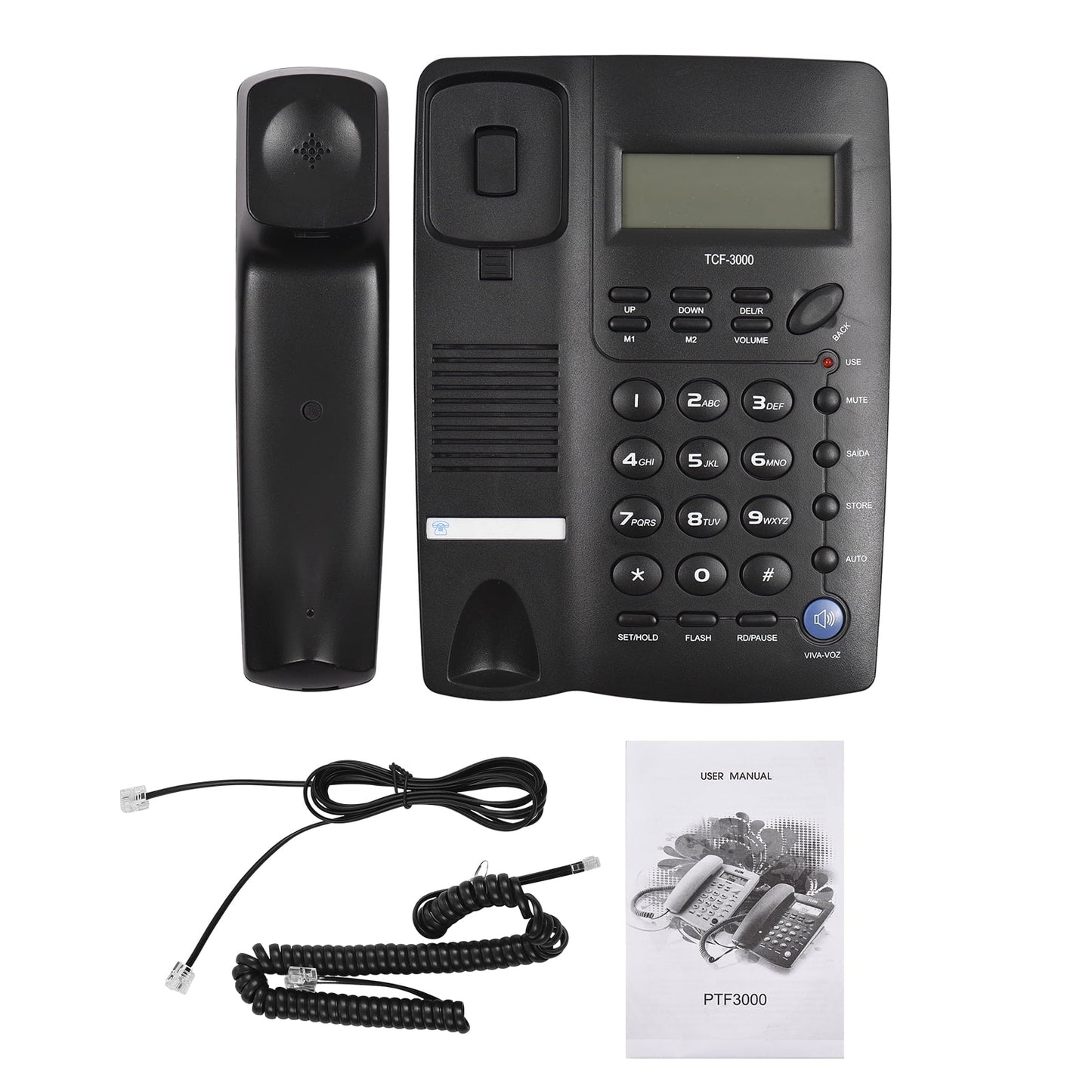 Anself Corded Telephone Set with Memory Key for Elderly Seniors - TCF3000 Black Landline Phone for Home Office